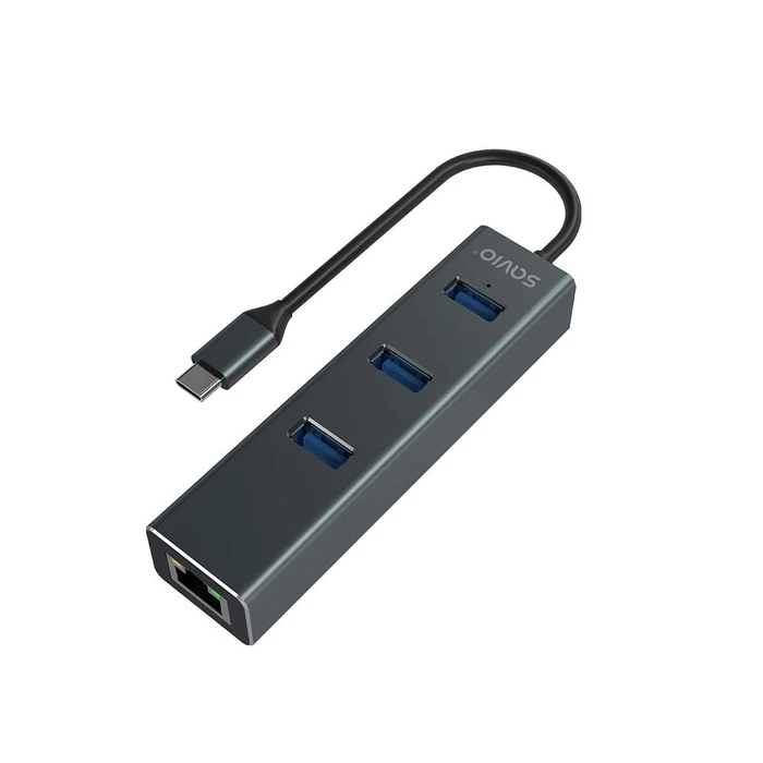 USB Hub Savio AK-57 USB-C - 3 x USB-A HUB with RJ-45 5000 Mbit/s, grey