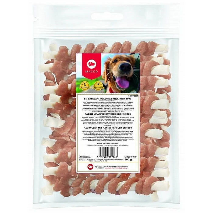 Σνακ Σκύλων Maced Rabbit wrapped rawhide sticks - dog chew - 500 g