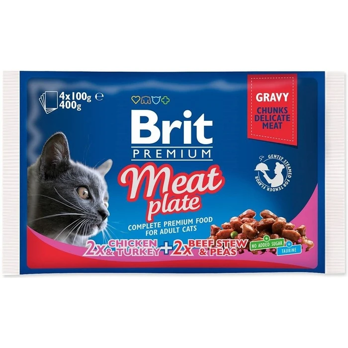 Υγρή Τροφή Γάτας Brit Premium Meat Plate 4x100g