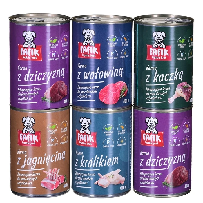 Υγρή Τροφή Σκύλων Fafik Mix 2x Venison, lamb, rabbit, duck, beef 6x400 g