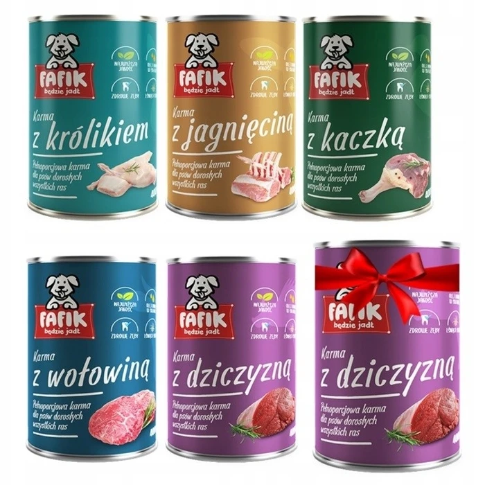 Υγρή Τροφή Σκύλων Fafik Mix 2x Venison, lamb, rabbit, duck, beef 6x400 g