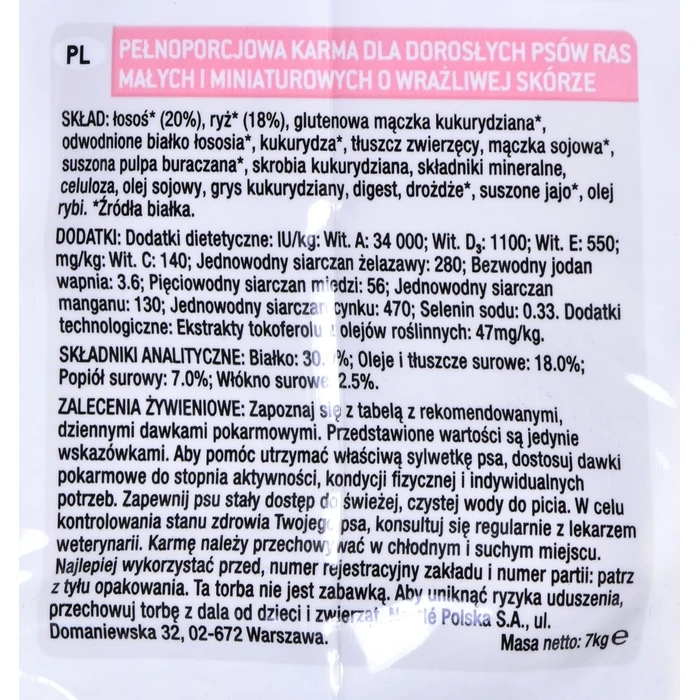 Ξηρά Τροφή Σκύλων Purina PRO PLAN Small & Mini Adult Sensitive skin 7 kg Salmon