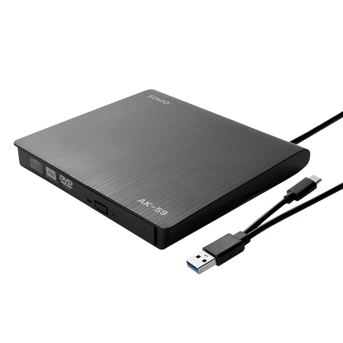 Εξωτερικός Οδηγός Εγγραφής Savio AK-59 slim CD/DVD R/RW - USB-C/USB-A, black