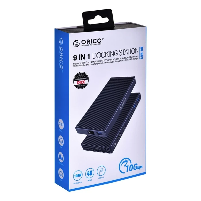 USB Hub Orico m.2 drive enclosure with usb-c 9in1 Hub, CDH-9N-GY-BP