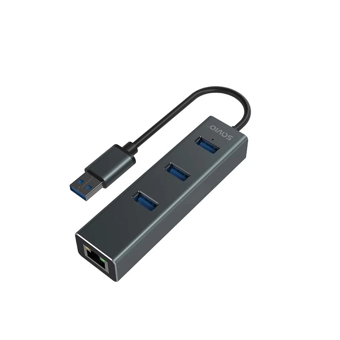 USB Hub Savio AK-57 USB-A - 3 x USB-A with RJ-45 Gigabit 5000 Mbit/s, grey