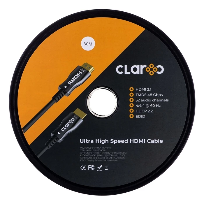 Καλώδιο HDMI Claroc 2.1 AOC, M/M, 4K@120HZ, 8K@60HZ, 30M, FEN-21-30M