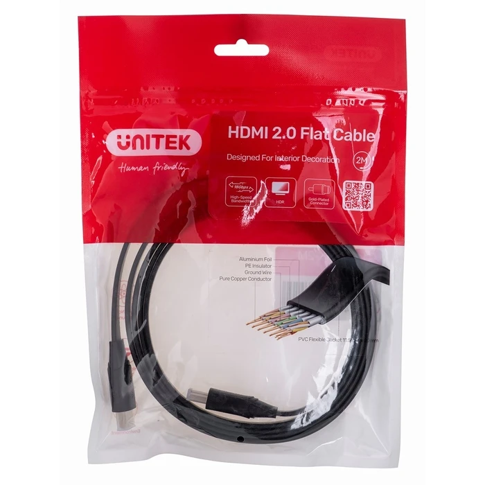 Καλώδιο HDMI Unitek HDMI CABLE 2.0 4K60HZ,FLAT,2M,C11063BK-2M