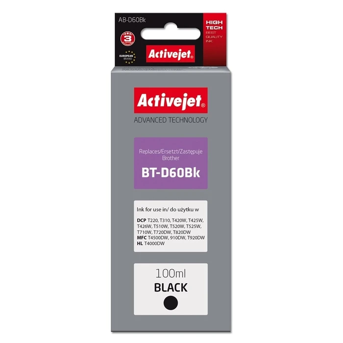 Μελάνι Συμβατό Activejet AB-D60BK (Brother BT-D60BK, Supreme, 100 ml, Black)