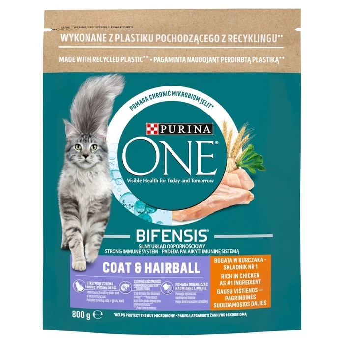 Ξηρά Τροφή Γάτας Purina One Bifensis Coat & Hairball Chicken 800 g