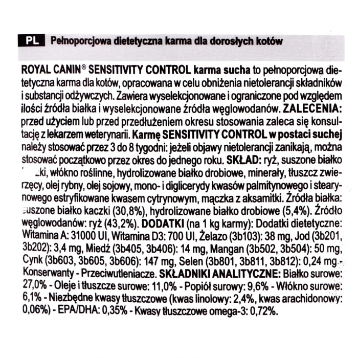 Ξηρά Τροφή Γάτας Royal Canin Vet Sensitivity Control Feline Duck 1,5 kg