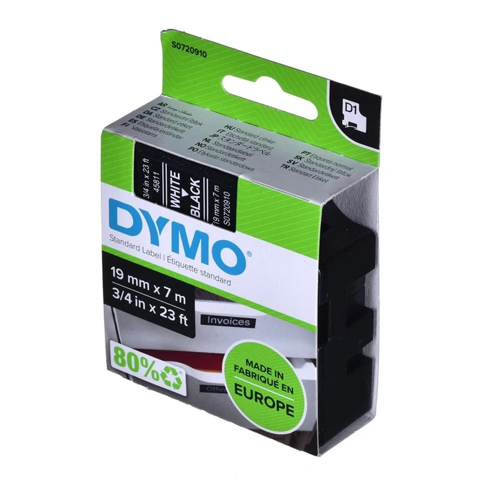 Ταινίες Ετικετογράφου Dymo D1 Standard - White on Black - 19mm x 7m