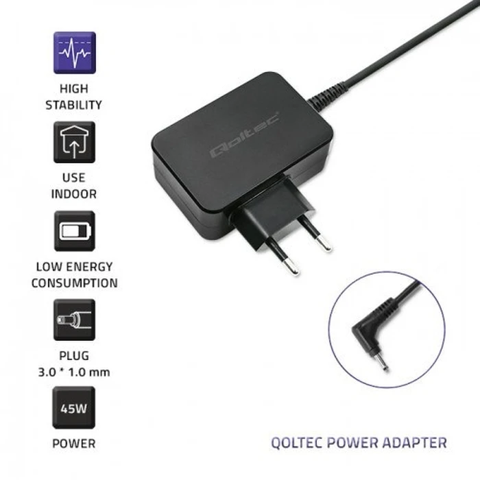 Φορτιστής Laptop 45W Qoltec 51032 Indoor Black