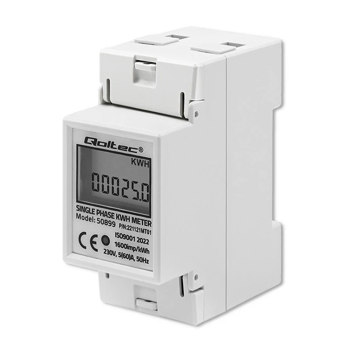 Διακόπτης Ράγας Qoltec 50899 Single phase consumption meter, 230 V, LCD, 2P, DIN rail