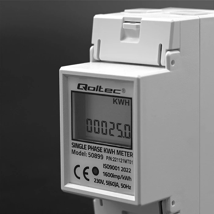 Διακόπτης Ράγας Qoltec 50899 Single phase consumption meter, 230 V, LCD, 2P, DIN rail