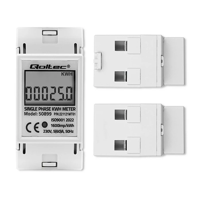 Διακόπτης Ράγας Qoltec 50899 Single phase consumption meter, 230 V, LCD, 2P, DIN rail