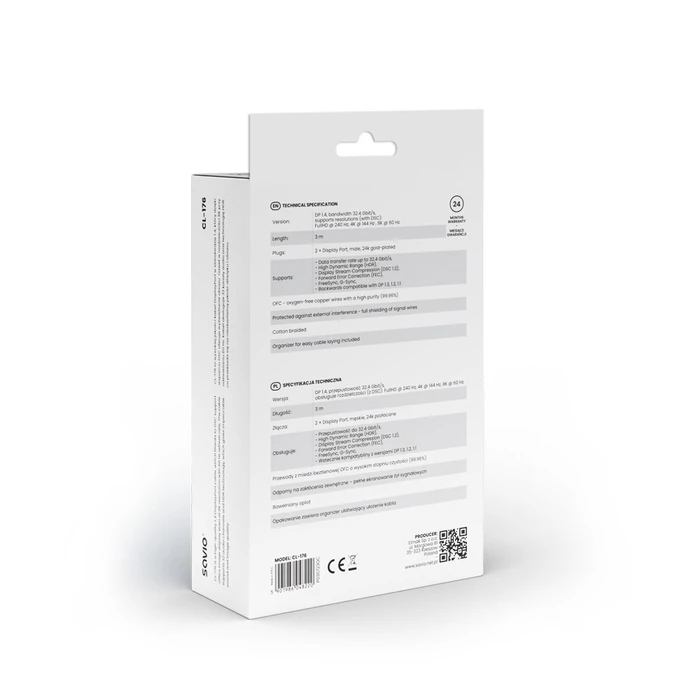 Καλώδιο DisplayPort Savio (M) - DisplayPort (M) CABLE, V1.4, 3 m, CL-176