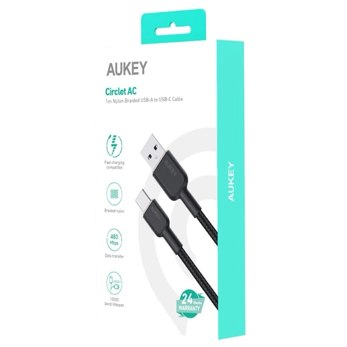 Καλώδιο USB Aukey CB-NAC1 Type-C Power Delivery PD 60W 3A 1m Nylon Black