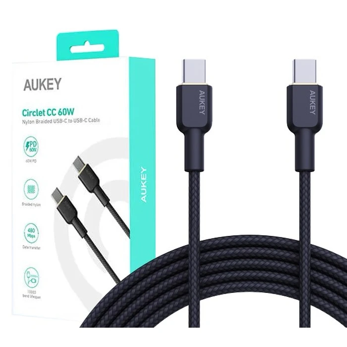 Καλώδιο USB Aukey CB-NCC2 Type-C Power Delivery PD 60W 3A 1.8m Nylon Black