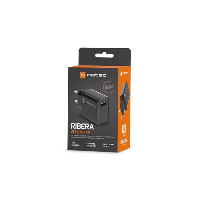 Φορτιστής Πρίζας Natec MAINS RIBERA USB-A 18W Black