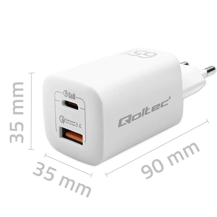 Φορτιστής Πρίζας Qoltec 50765 White AC Fast charging Indoor