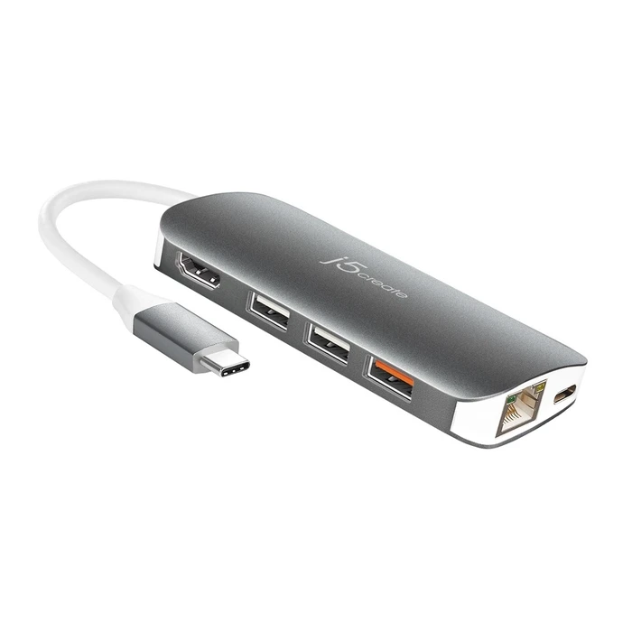 Docking Station J5create JCD383 USB-C 9-in-1 Multi Adapter, Silver and White