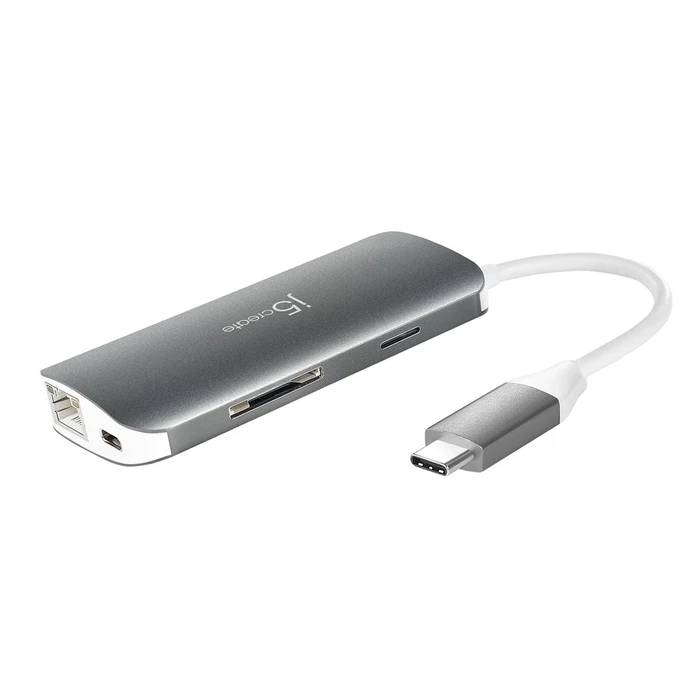 Docking Station J5create JCD383 USB-C 9-in-1 Multi Adapter, Silver and White