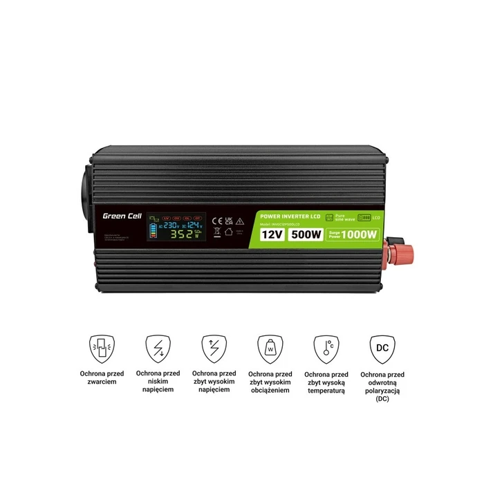 Inverter Αυτοκινήτου Green Cell LCD 12V 500W/10000W with display - pure sine wave