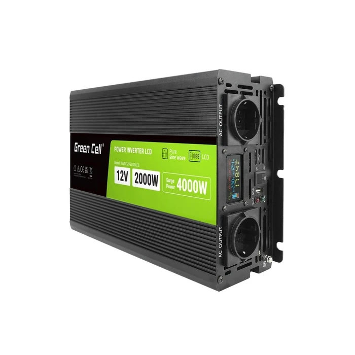 Inverter Αυτοκινήτου Green Cell LCD 12V to 230V 2000W/40000W with LCD - pure sine wave