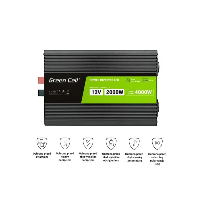 Inverter Αυτοκινήτου Green Cell LCD 12V to 230V 2000W/40000W with LCD - pure sine wave