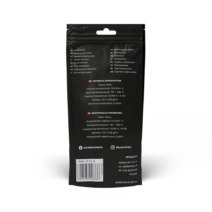 Thermal Paste Savio TG-04 Insulating 14.5 W/m-K, 2g