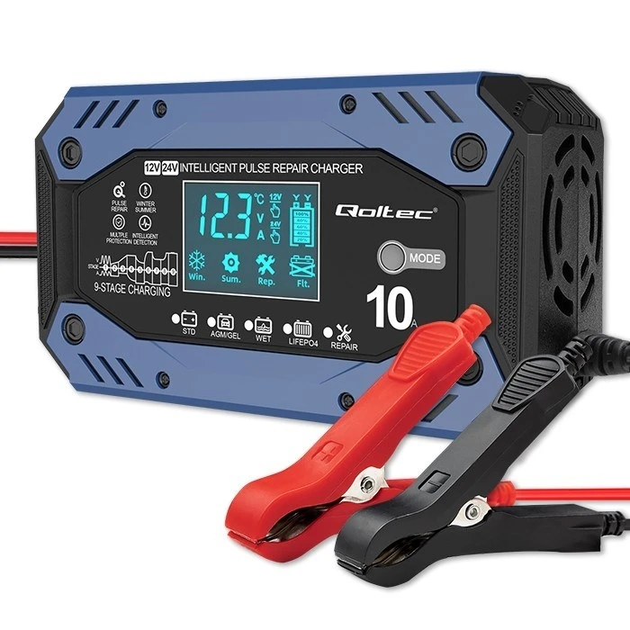 Φορτιστής Μπαταριών Qoltec 52482 for STD AGM GEL LiFePO4, with repair function,12-24V,10A, LCD