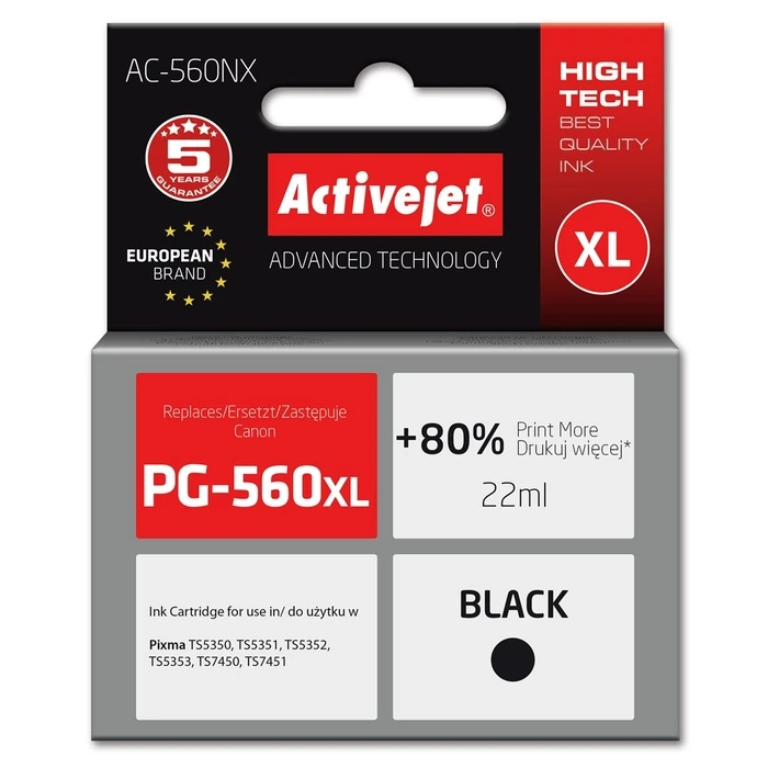 Μελάνι Συμβατό Activejet AC-560NX for Brother, Canon PG-560XL; Supreme; 22 ml; Black