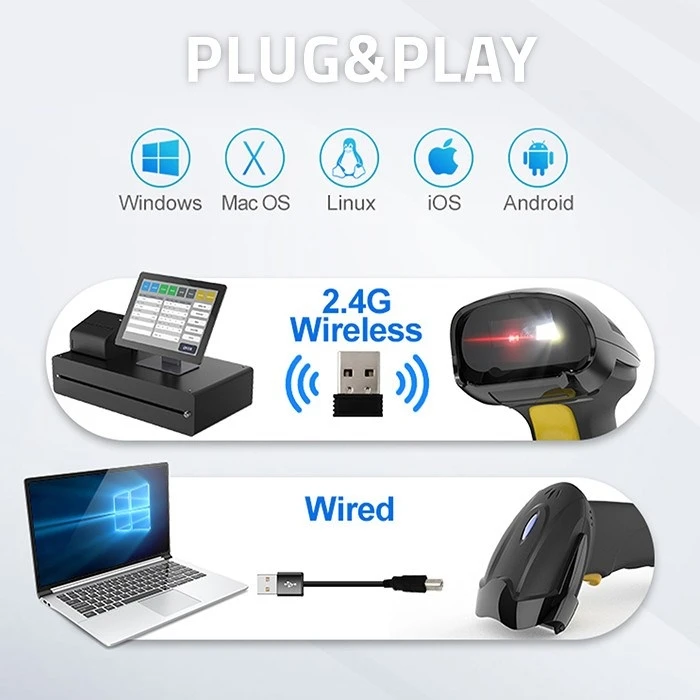 Barcode Scanner Qoltec 50856 Wireless 1D 2D, 2.4GHz