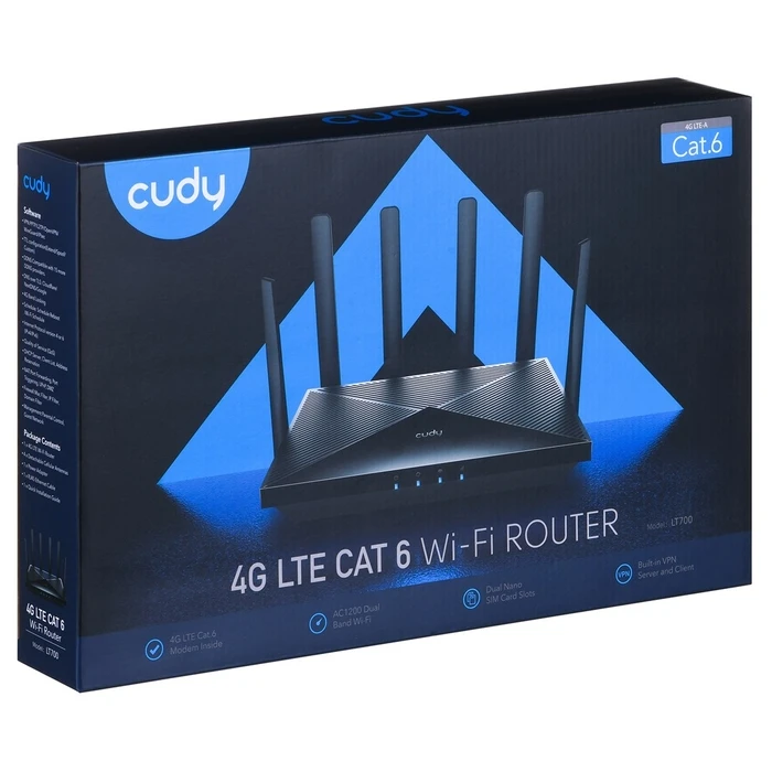 Mobile Router Cudy LT700 Gigabit Ethernet Dual-band (2.4 GHz / 5 GHz) 4G Black