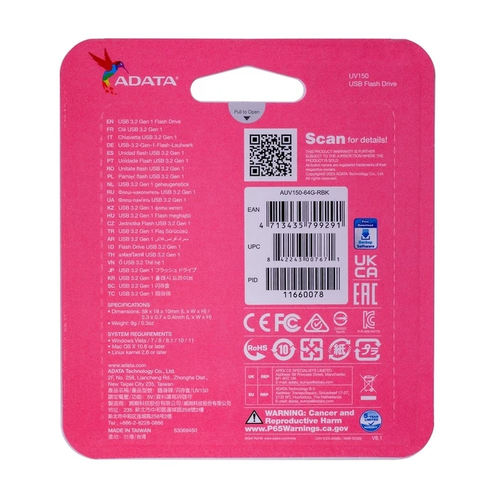 USB Flash 64GB Adata DashDrive UV150 Type-A 3.2 Gen 1 (3.1 Gen 1) Black