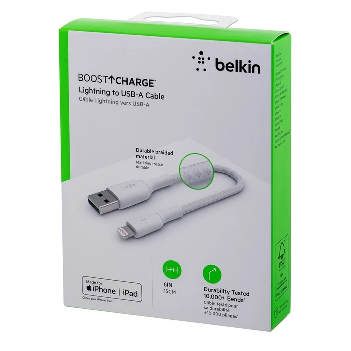 Καλώδιο USB Belkin CAA002BT0MWH lightning 0.15 m White