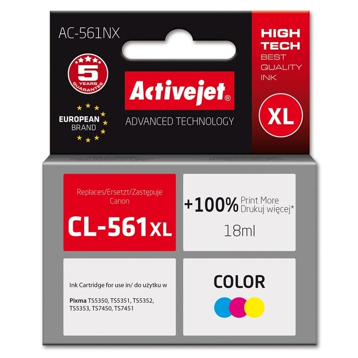 Μελάνι Συμβατό Activejet AC-561NX for Brother, Canon CL-561XL; Supreme; 18 ml; Color
