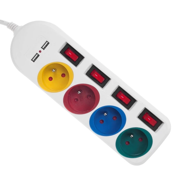 Πολύπριζο Maclean 4 sockets + 2xUSB, 250VAC/10A, 2.1A 5V, 1.5m, White, MCE229 W
