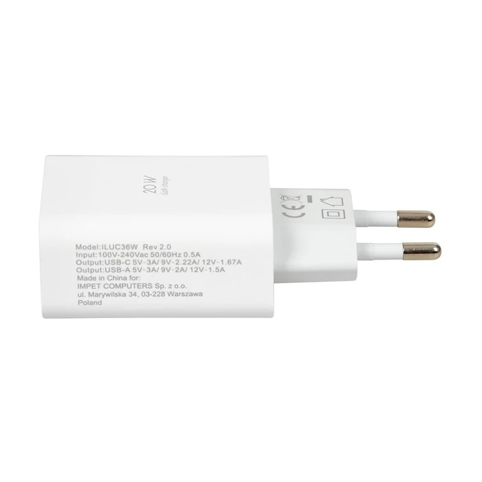 Φορτιστής Πρίζας iBox C-36 GaN PD20W, White