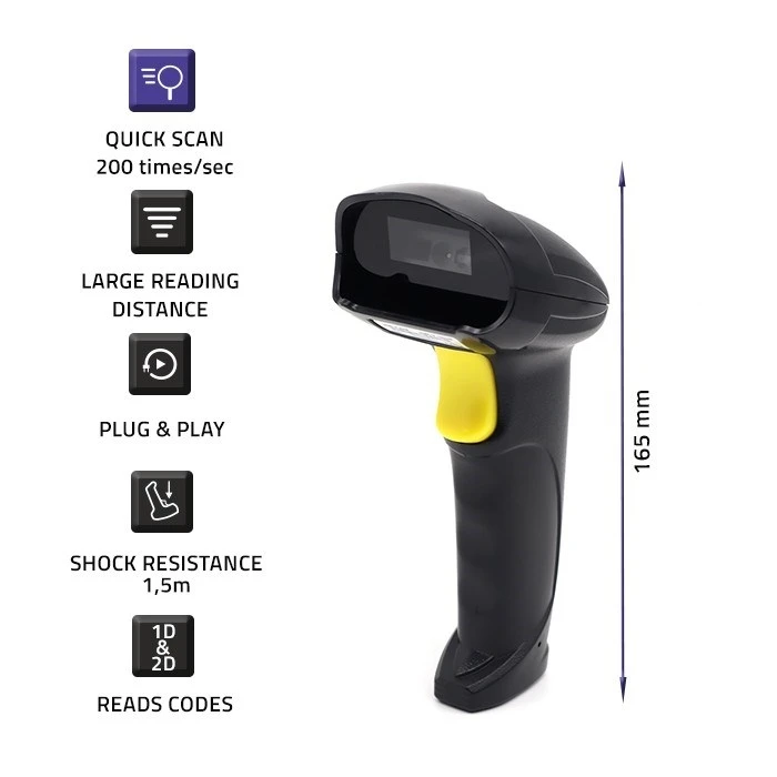 Barcode Scanner Qoltec 50853 Laser 1D / 2D / Black