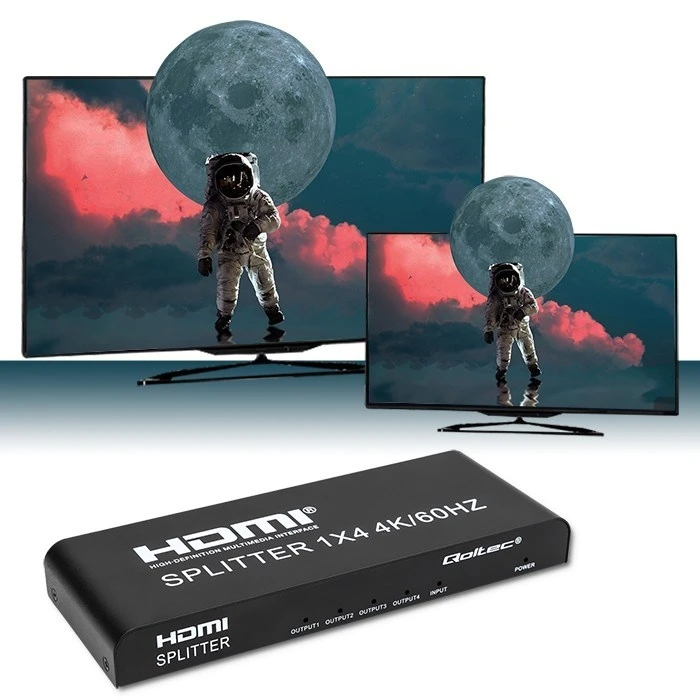 HDMI Splitter Qoltec 51799 Active 4 x HDMI 4K x 2K / 6Gb/s / 60Hz