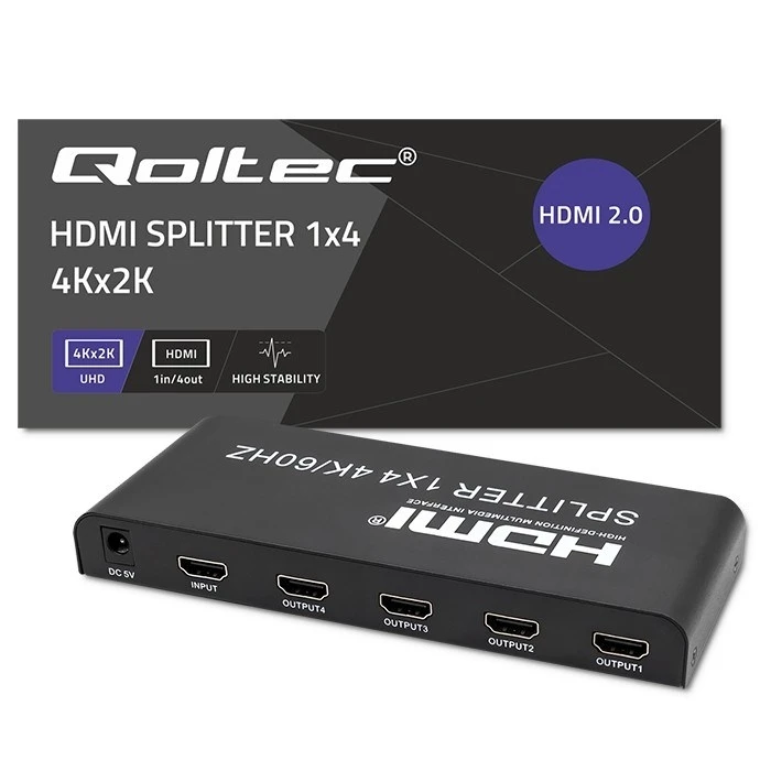 HDMI Splitter Qoltec 51799 Active 4 x HDMI 4K x 2K / 6Gb/s / 60Hz