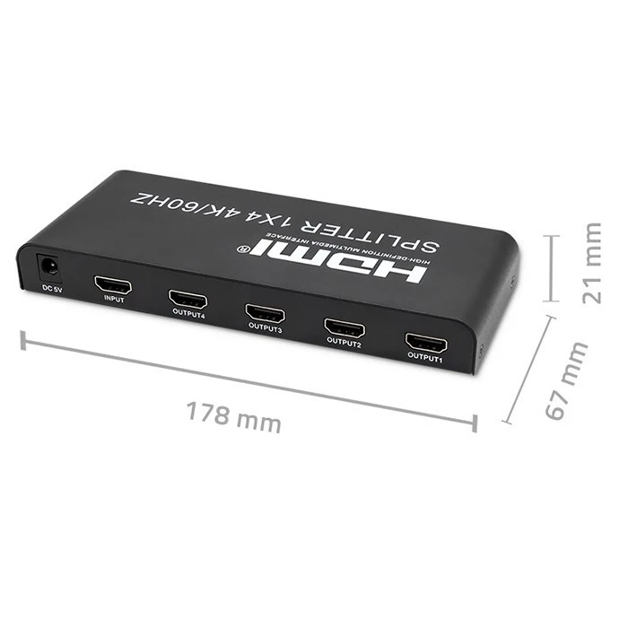 HDMI Splitter Qoltec 51799 Active 4 x HDMI 4K x 2K / 6Gb/s / 60Hz