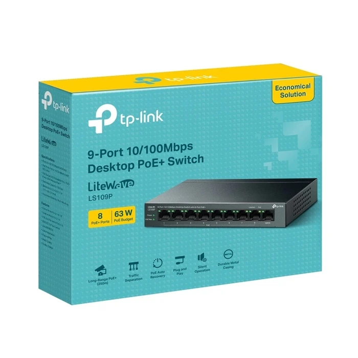 Network Switch TP-Link LiteWave LS109P Unmanaged Fast Ethernet (10/100) (PoE) Black