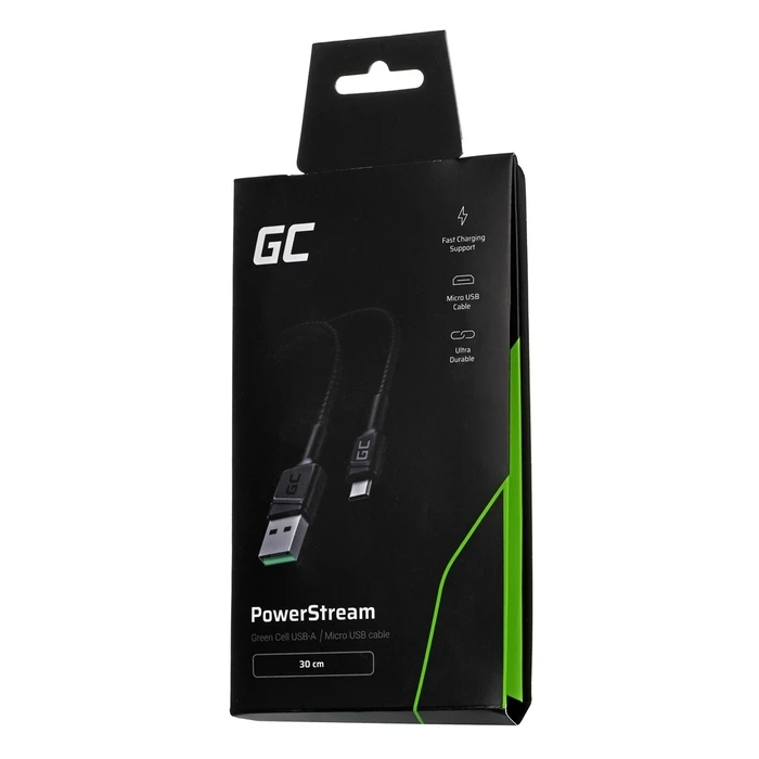 Καλώδιο USB Green Cell KABGC23 USB 2.0 0.3 m A Micro-USB B Black