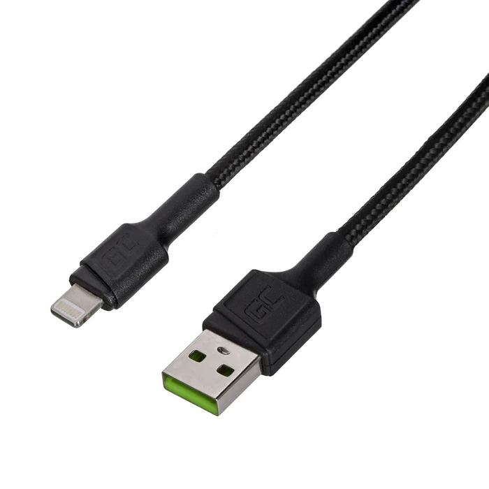 Καλώδιο USB Green Cell KABGC24 lightning 0.3 m Black
