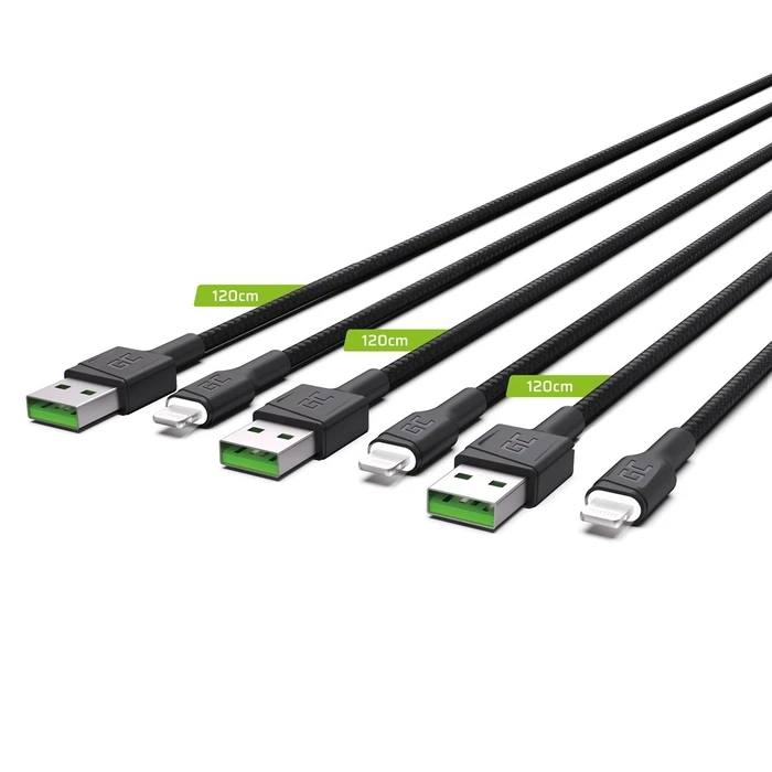 Καλώδιο USB Green Cell KABGCSET05 lightning 1.2 m Black