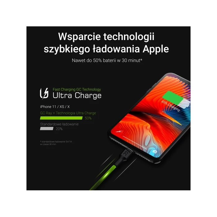 Καλώδιο USB Green Cell KABGCSET06 lightning 2 m Black