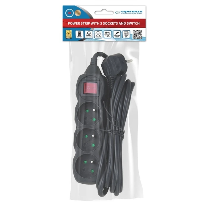 Πολύπριζο Esperanza ELK211K Power strip 3GN/3M Black