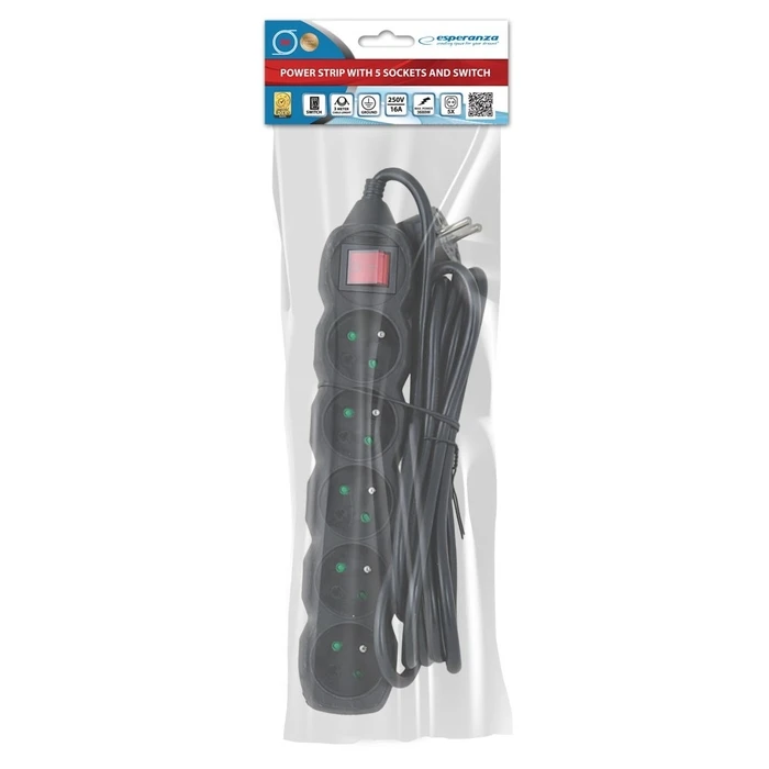 Πολύπριζο Esperanza ELK215K Power strip 5GN/3M Black